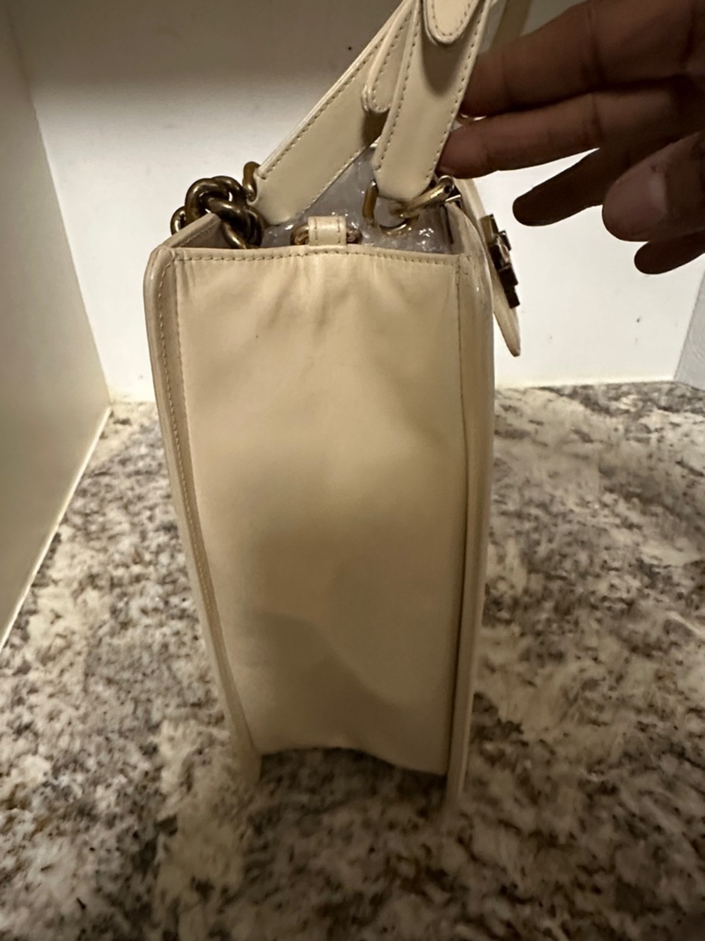 CHANEL Cream Leather Satchel with Gold-Tone Hardware and Top Handle - Picture 8 of 16